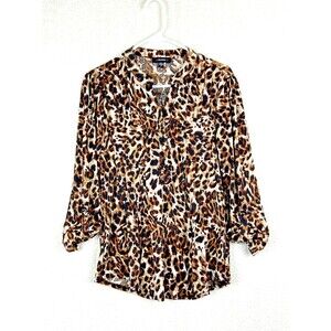 Cocomo Top Blouse Women Size Small Animal Print 3/4 Sleeve Roll Tab Casual